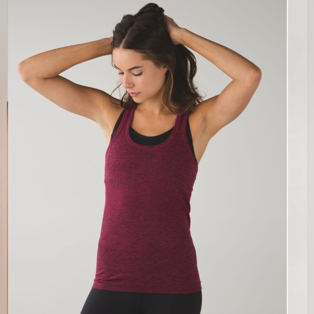 LULULEMON SWIFTLY TECH RACERBACK 2.0, Size:6 Cranberry and Black Heathered